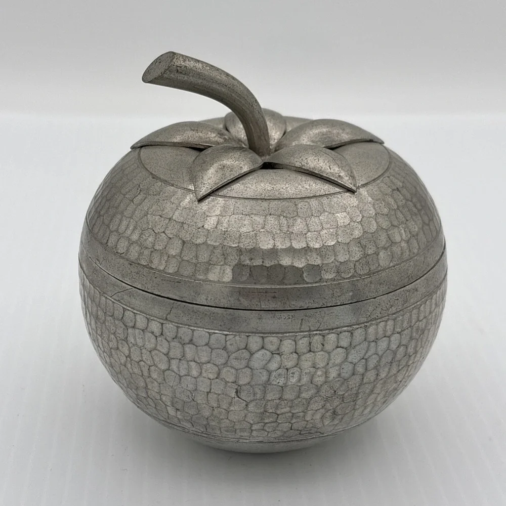 Vintage Pewter Etched Fruit Trinket Tray Inside